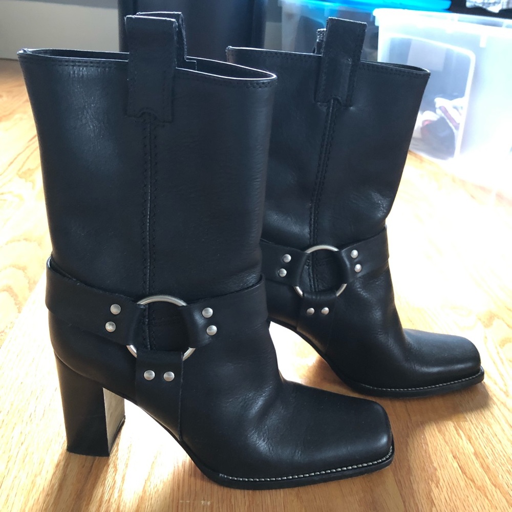 Black leather harness bootie